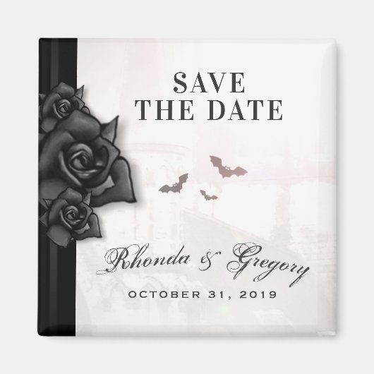 Gothic zwart Rozen & vleermuizen Halloween bruilof Magneet (Voorkant)