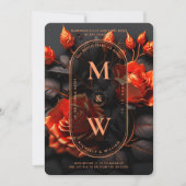Gothic Zwart Sinaasappel Bloemen Boho Bruiloft Kaart (Voorkant)