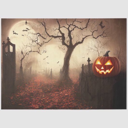 Gothic Zwart Sinaasappel Pompoen Decoupage Tissuepapier (Voorkant)