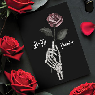 Gothic Zwart Skelet Hand Roos Valentijnsdag Feestdagen Kaart