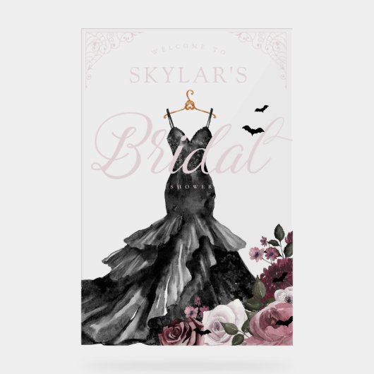 Gothic Zwart Trouwjurk Vrijgezellenfeest Welkom Acryl Bord (Voorkant)