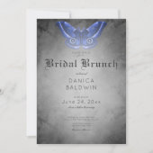 Gothic Zwart Waterverf Blauwe Moth Bruidsbrunch Kaart (Voorkant)