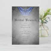 Gothic Zwart Waterverf Blauwe Moth Bruidsbrunch Kaart (Staand voorkant)