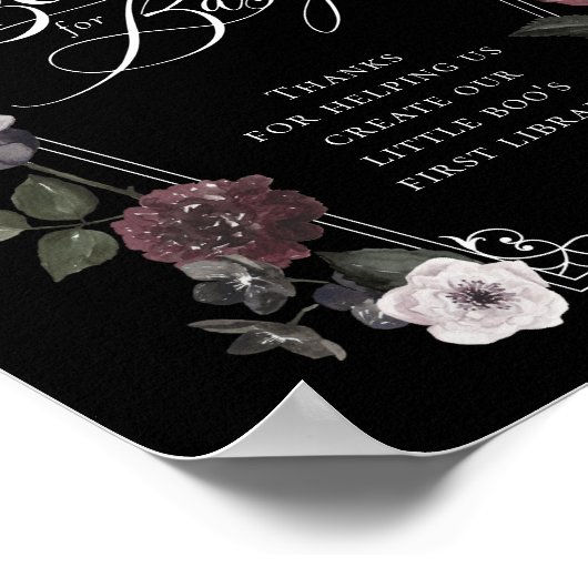 Gothic Zwart Waterverf Bloemen Boeken voor Baby Si Poster (Hoek)