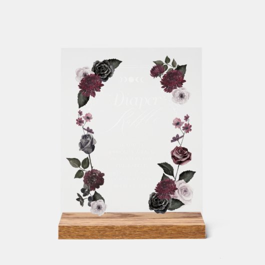 Gothic Zwart Waterverf Bloemen Luier Raffle Acryl Bord (Voorkant)