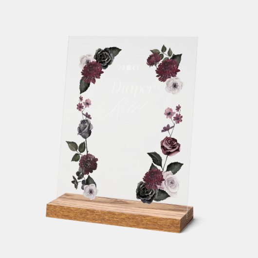 Gothic Zwart Waterverf Bloemen Luier Raffle Acryl Bord (Hoek)