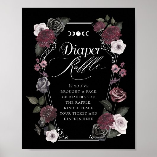 Gothic Zwart Waterverf Bloemen Luier Raffle teken Poster (Voorkant)