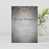Gothic Zwart Waterverf Bruin Moth Bruidsbrunch Kaart (Staand voorkant)