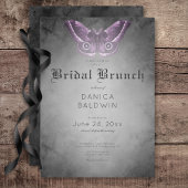 Gothic Zwart Waterverf Paarse Moth Bruidsbrunch Kaart
