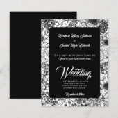 Gothic Zwart-Wit Bloemen Huwelijk uitnodiging (Voorkant / Achterkant)