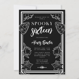 Gothic Zwart Wit Bloemen Typografie Sweet Sixteen Kaart