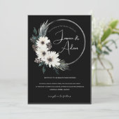 Gothic zwart wit bloemenkrans kerst bruiloft kaart (Staand voorkant)