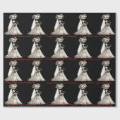 Gothic Zwart Wit Bruid Rood tekst Cadeaupapier (Vlak)