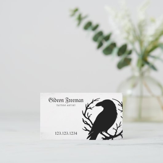 Gothic Zwart-wit Crow Silhouet Tattoo Visitekaartje (Staand voorkant)