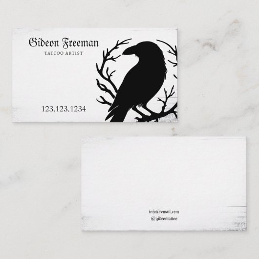 Gothic Zwart-wit Crow Silhouet Tattoo Visitekaartje (Voorkant / Achterkant)