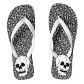 Gothic zwart wit damast patroon witte schedel teenslippers (Voetbed)