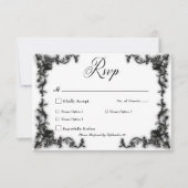 Gothic zwart & wit filigraan hart diner RSVP kaartje (Voorkant)