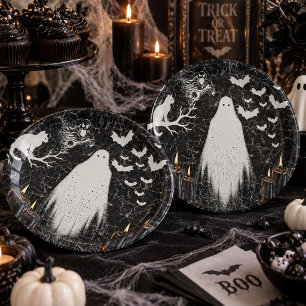 Gothic Zwart Wit Geest Halloween Papieren Bordje
