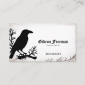 Gothic Zwart & Wit Gritty Textuur Kraai Tattoo Visitekaartje (Voorkant)