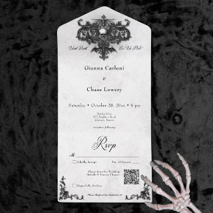 Gothic Zwart & Wit Halloween Filigraan QR Code All In One Uitnodiging