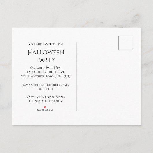 Gothic Zwart Wit Halloween Party Uitnodiging Briefkaart (Achterkant)