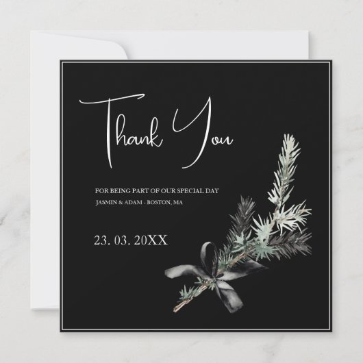 Gothic Zwart-wit Kerst Tak Bruiloft Bedankkaart (Voorkant)