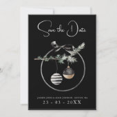 Gothic zwart-wit kerstballen bruiloft save the date (Voorkant)