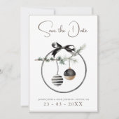 Gothic zwart-wit kerstballen bruiloft save the date (Voorkant)
