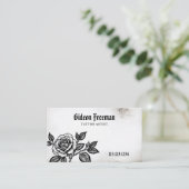 Gothic Zwart-wit Leafy Roos Tattoo Artist Visitekaartje (Staand voorkant)