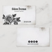 Gothic Zwart-wit Leafy Roos Tattoo Artist Visitekaartje (Voorkant / Achterkant)