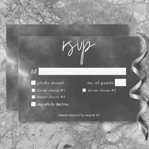 Gothic Zwart & Wit Raven Omhelzen Bruiloft Diner RSVP Kaartje