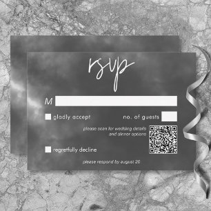 Gothic Zwart Wit Raven Omhelzen Bruiloft QR Code RSVP Kaartje