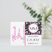 Gothic Zwart & Wit/Roze Bloei Dank u Briefkaart (Staand voorkant)