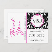 Gothic Zwart & Wit/Roze Bloei Dank u Briefkaart (Voorkant / Achterkant)