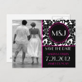 Gothic Zwart & Wit/Roze Bloei Save the Date Aankondigingskaart (Voorkant / Achterkant)