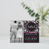 Gothic Zwart & Wit/Roze Bloei Save the Date Aankondigingskaart (Staand voorkant)