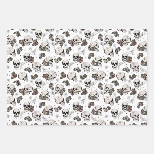 Gothic zwart-wit schedels en strepen Halloween Inpakpapier Vel (Voorkant 3)