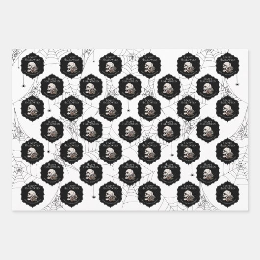 Gothic zwart-wit schedels en strepen Halloween Inpakpapier Vel (Voorkant)