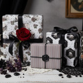 Gothic zwart-wit schedels en strepen Halloween Inpakpapier Vel