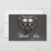 Gothic Zwart & Wit Schedels & Hart Bruiloft Bedankkaart (Voorkant)