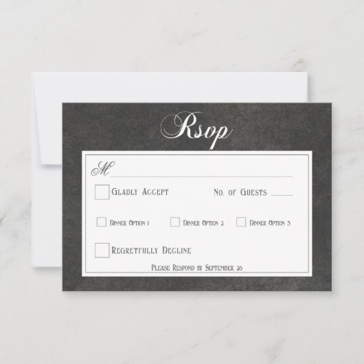 Gothic Zwart & Wit Schedels & Hart Bruiloft Diner RSVP Kaartje (Voorkant)