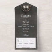 Gothic Zwart & Wit Schedels & Hart Diner All In One Uitnodiging (Binnen)
