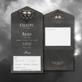 Gothic Zwart & Wit Schedels & Hart Diner All In One Uitnodiging