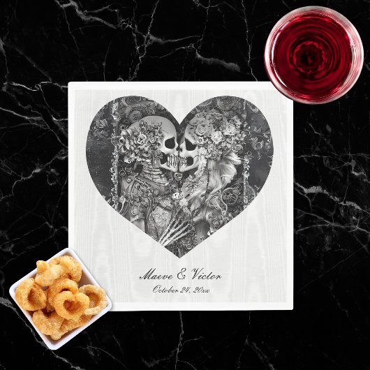 Gothic Zwart & Wit Skeleton Paar Trouwen Servet