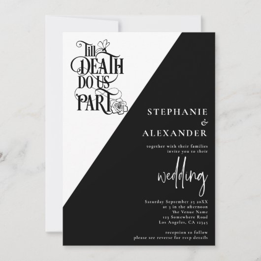 Gothic zwart wit tot de dood ons deel bruiloft kaart (Voorkant)