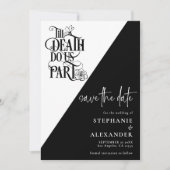 Gothic zwart wit tot de dood ons deel bruiloft save the date (Voorkant)