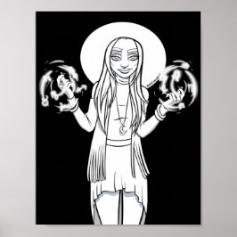 Gothic zwart wit Vrouw anime heks illustratie Poster