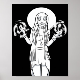 Gothic zwart wit Vrouw anime heks illustratie Poster