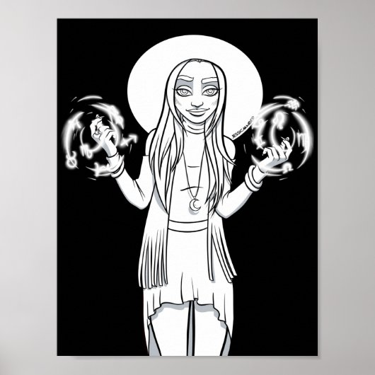 Gothic zwart wit Vrouw anime heks illustratie Poster (Voorkant)