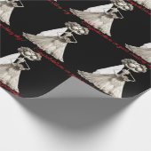 Gothic Zwart Witte Bruid Rood tekst Cadeaupapier (Hoek)